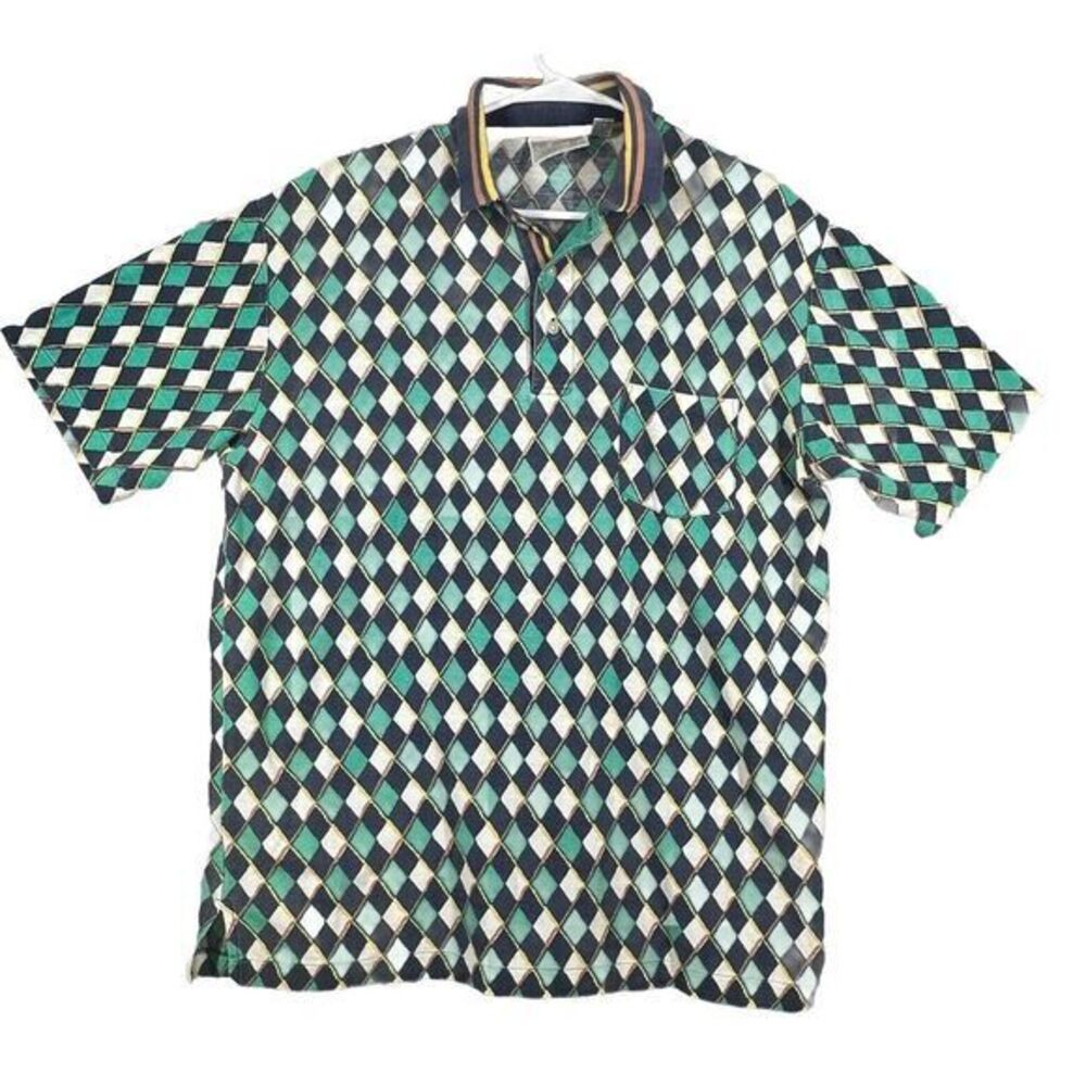 London Fog Polo Shirt Men's Size XL Geometric‎ Print  Golf